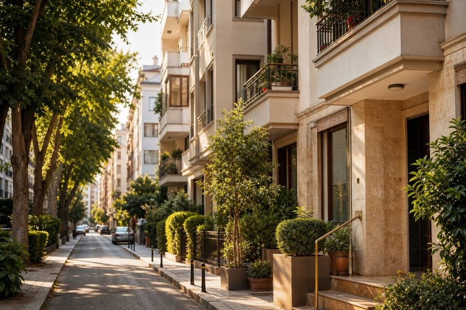 Bahçelievler çilingir hizmet bölgesi için ağaçlı apartman sokağı